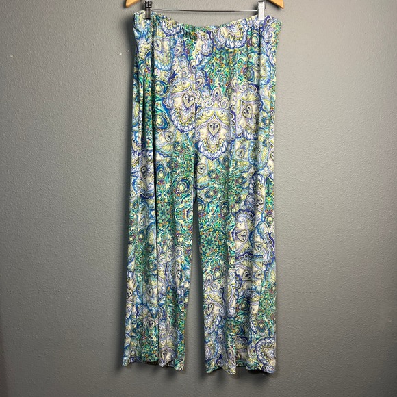 Chico's Pants - Chico's Sz 3 Multicolor Paisley Print Wide Leg Flowy Lounge Pants Elastic Waist